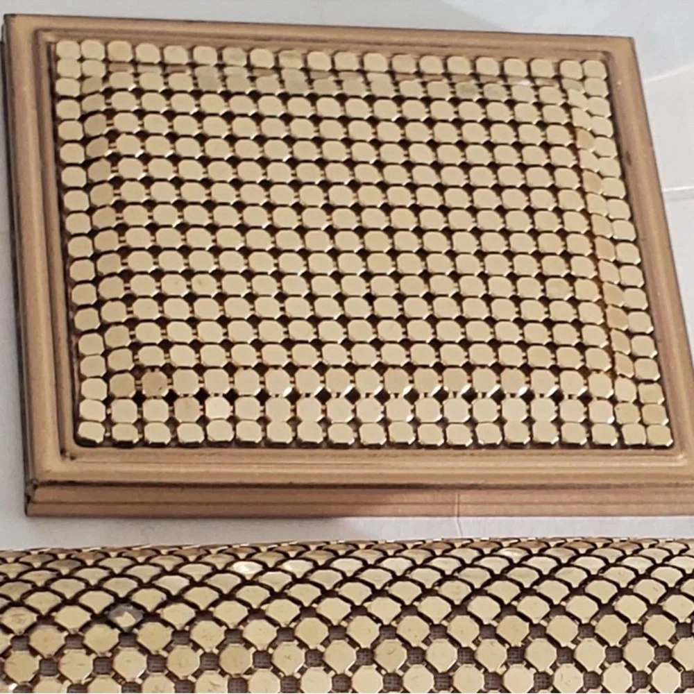 Whiting & Davis Gold Mesh compact mirror and lipstick case